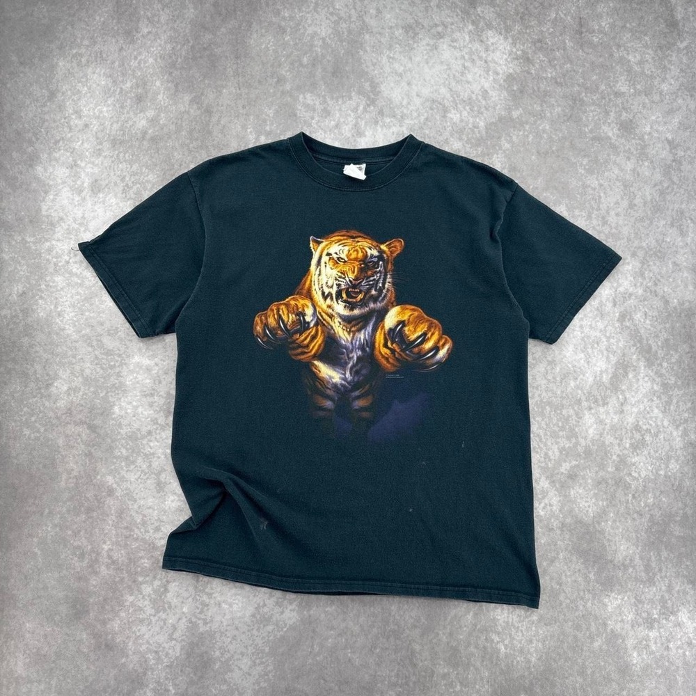 Vintage 90's Anvil Double Sided Tiger Graphic Tee Size L